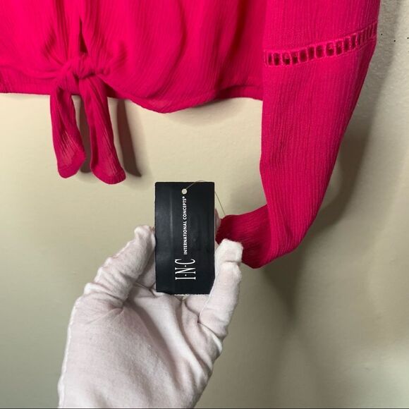 INC brand Women's Gauze Tie-Front Top Fuchsia Long-sleeves NWT Small - Picture 7 of 8